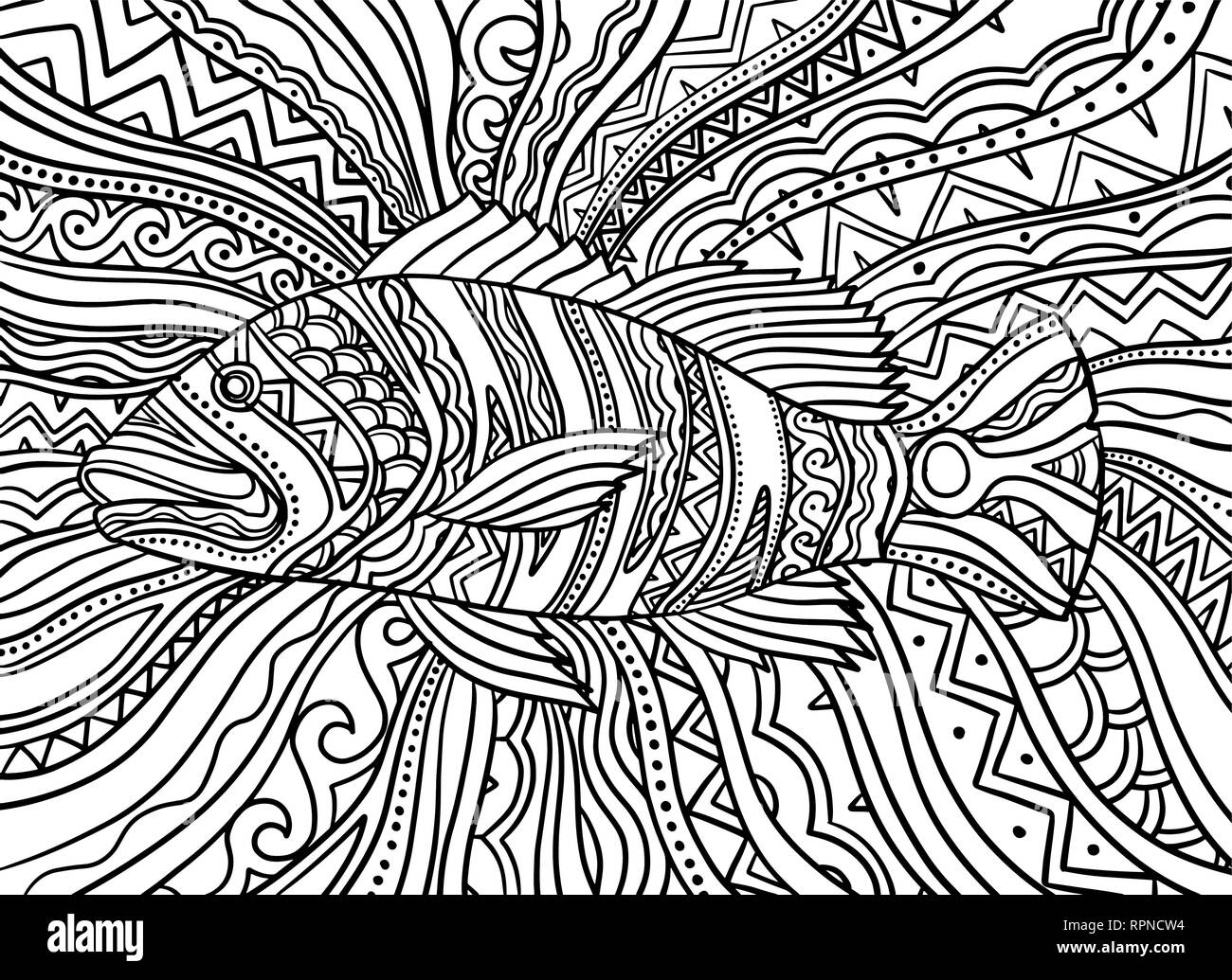 Psichedelico astratto peacock bass pesce. Illustrazione Vettoriale sfondo Illustrazione Vettoriale