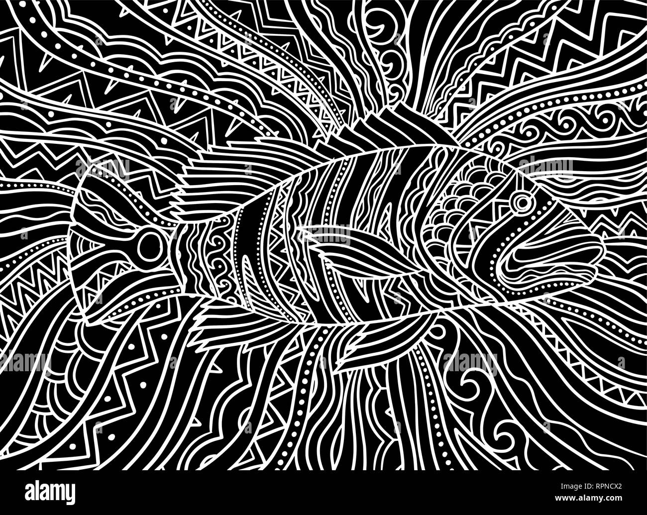 Psichedelico astratto peacock bass pesce. Illustrazione Vettoriale sfondo Illustrazione Vettoriale