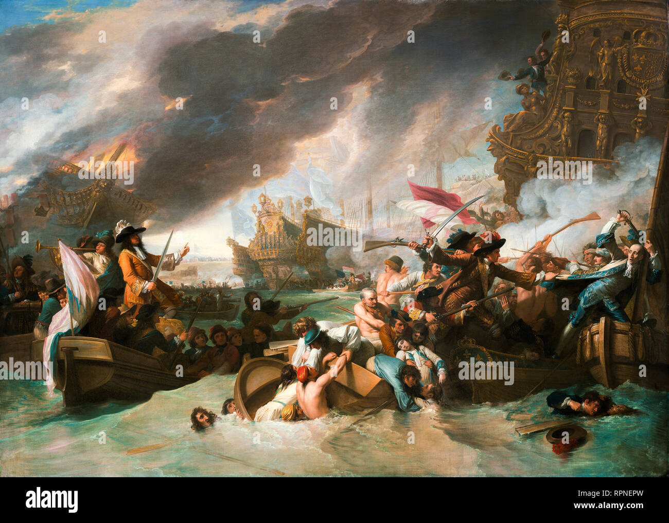 Benjamin West, la battaglia di la Hogue (1692), pittura ad olio su tela, circa 1778 Foto Stock