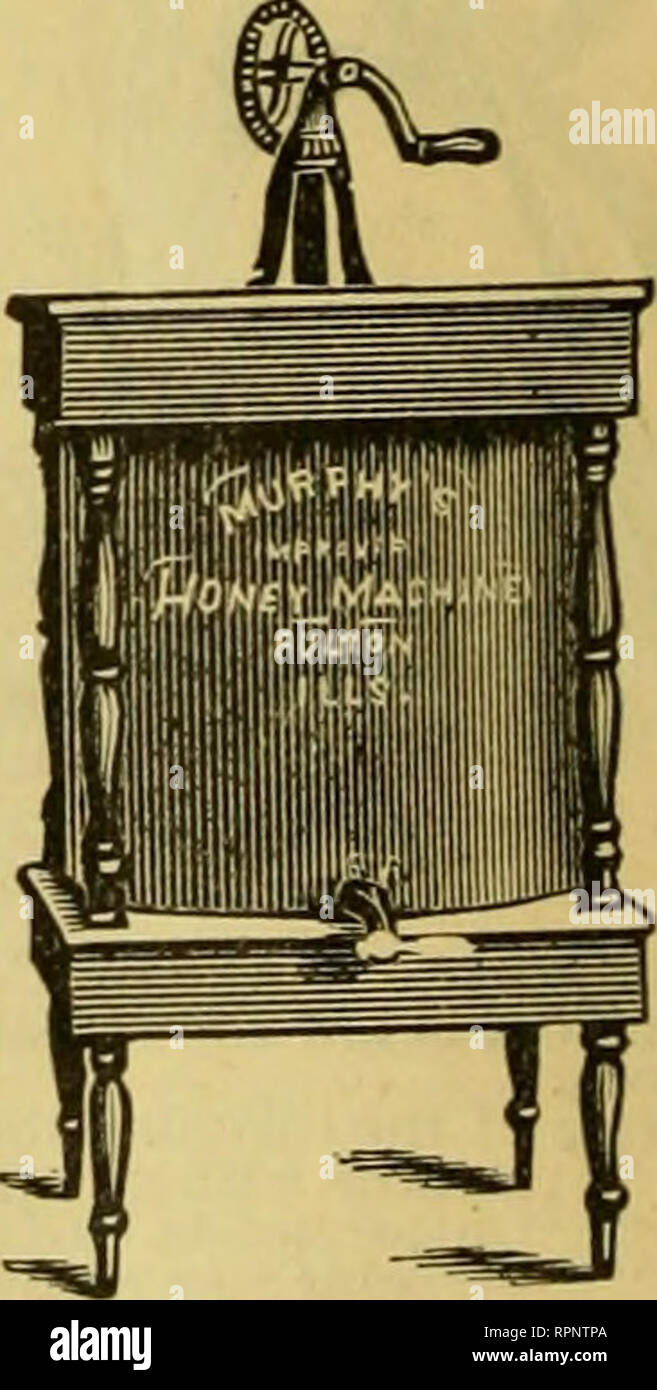 . American bee journal. La cultura delle api; le api. In vendita! Un apiario in una posizione a scelta, pieno di colonie, regine di Bingham i fumatori di Bingham &AMP; Coltelli Hetherington, Ex- trattori. Fancy sezioni di abete rosso e scatole, vetro, fondazione di pettine, Bee- Veli, Bee alimentatori, &amp;c il Turner lampone non ha uguali sia come un giardino o mar- ket Berry, o come un produttore di miele. Invia indirizzo per circolare e listino prezzi, a JAMES HEDDON, DOWAGIAC, Mich. Murphy's miele extractor. Inviare a Murphy il listino prezzi del miele estrattori per 1879. Il solo estrattore americano che ha ricevuto la medaglia &AMP; Diploma di i regolari Foto Stock