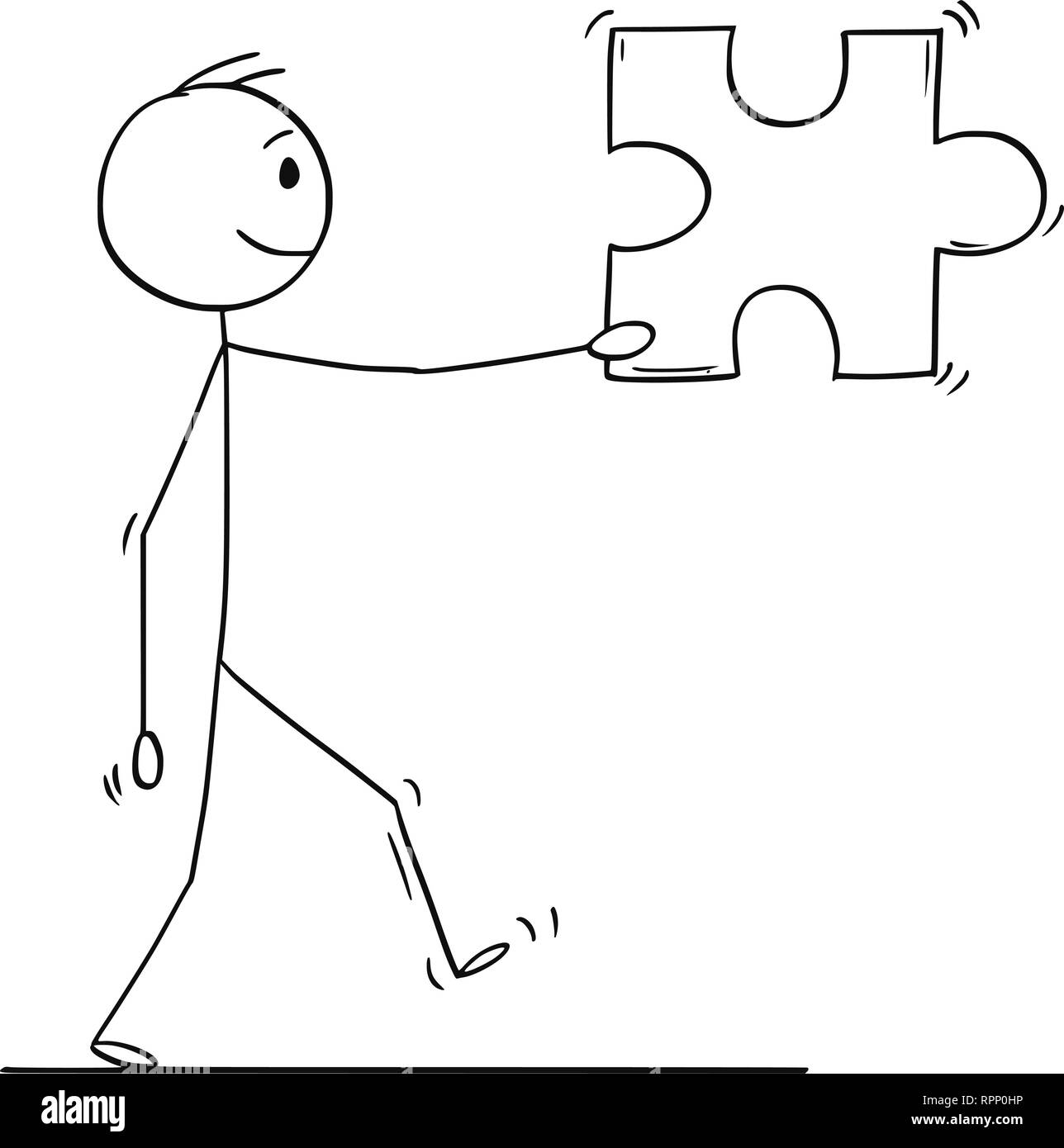 Cartoon di uomo o imprenditore che trasportano grandi Puzzle pezzo Illustrazione Vettoriale