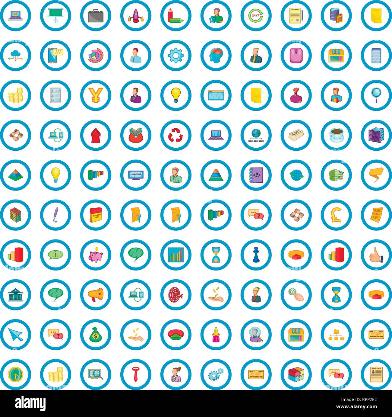 100 business planning set di icone, stile cartoon Illustrazione Vettoriale