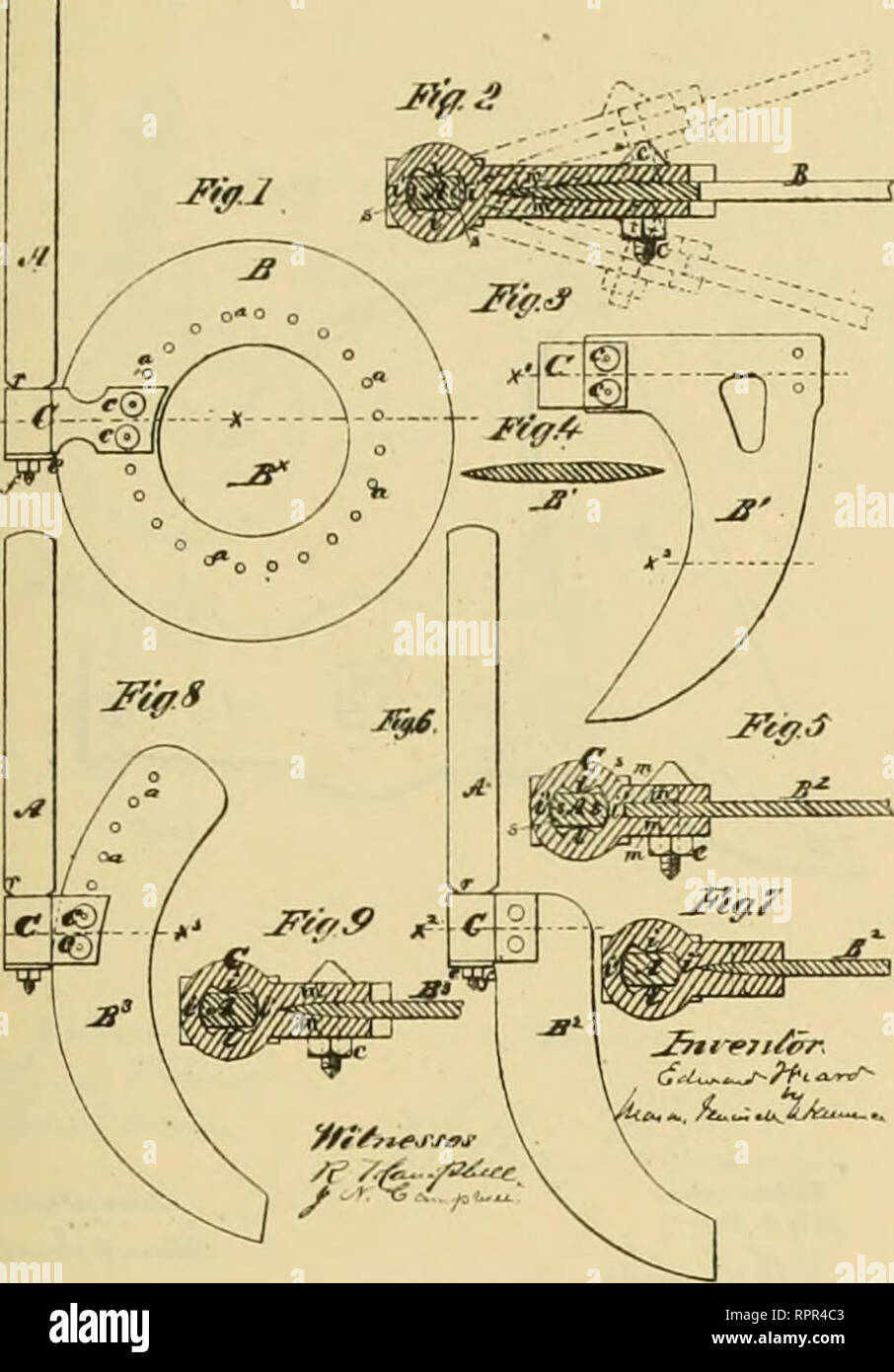 . Allen's digest di aratri, con allegati, brevettata negli Stati Uniti da D.C. 1789 a gennaio 1883 ... Aratri; brevetti. COLTERS. 1:^5 E. WIARD. Plow-Colteri. JJo 142.310. Patentsd Agosto 26, 1873. H. gale. Aratro Jointers. No,147.629 Pattiiilert Feb. 17. 1874. Si prega di notare che queste immagini vengono estratte dalla pagina sottoposta a scansione di immagini che possono essere state migliorate digitalmente per la leggibilità - Colorazione e aspetto di queste illustrazioni potrebbero non perfettamente assomigliano al lavoro originale. Allen, James T. (James Tito). [Washington, D. C. , Joseph Bart, stampante Foto Stock