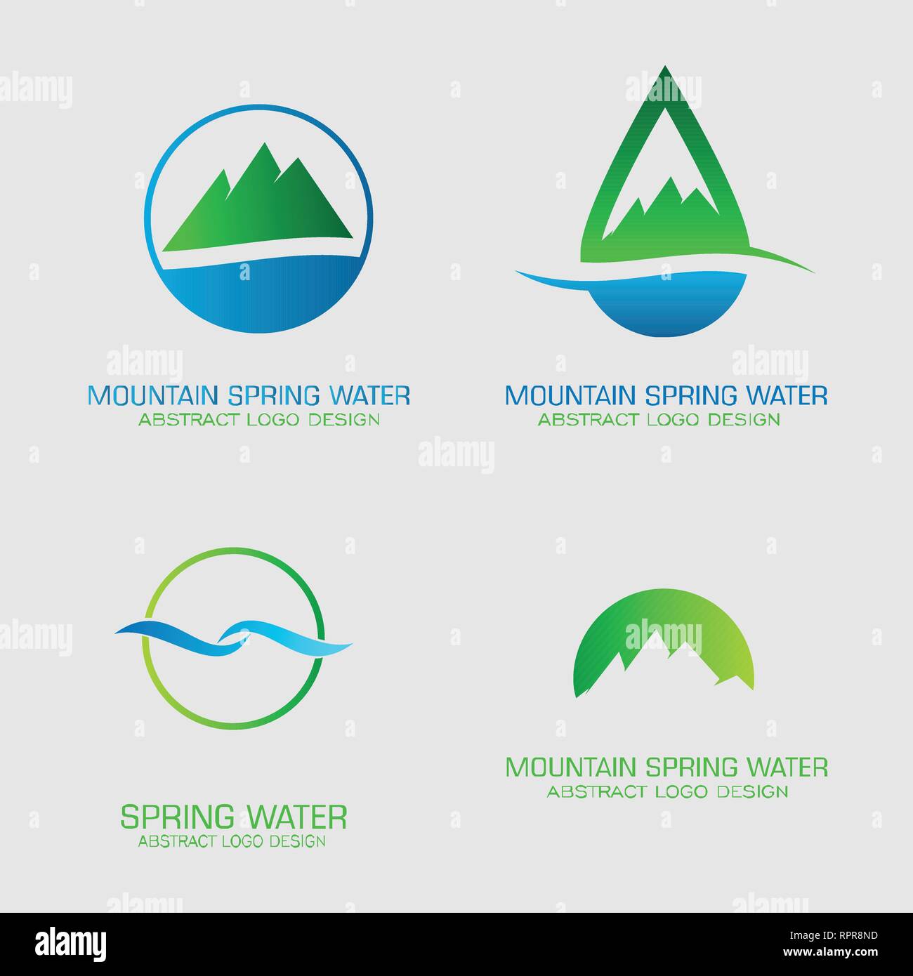 Primavera in montagna loghi acqua set. Illustrazione Vettoriale