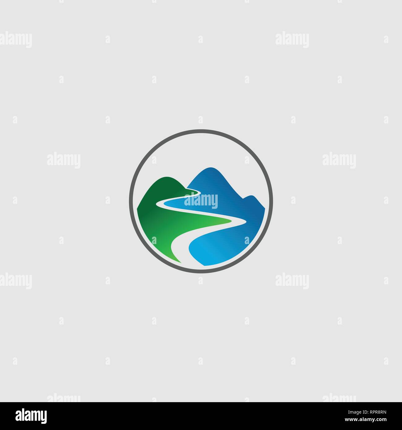 Abstract primavera in montagna acqua logo grafico modello. Illustrazione Vettoriale