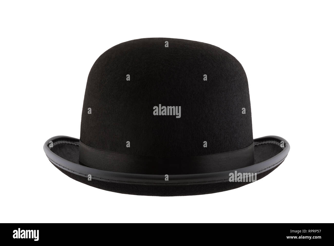Black bowler hat isolati su sfondo bianco Foto Stock
