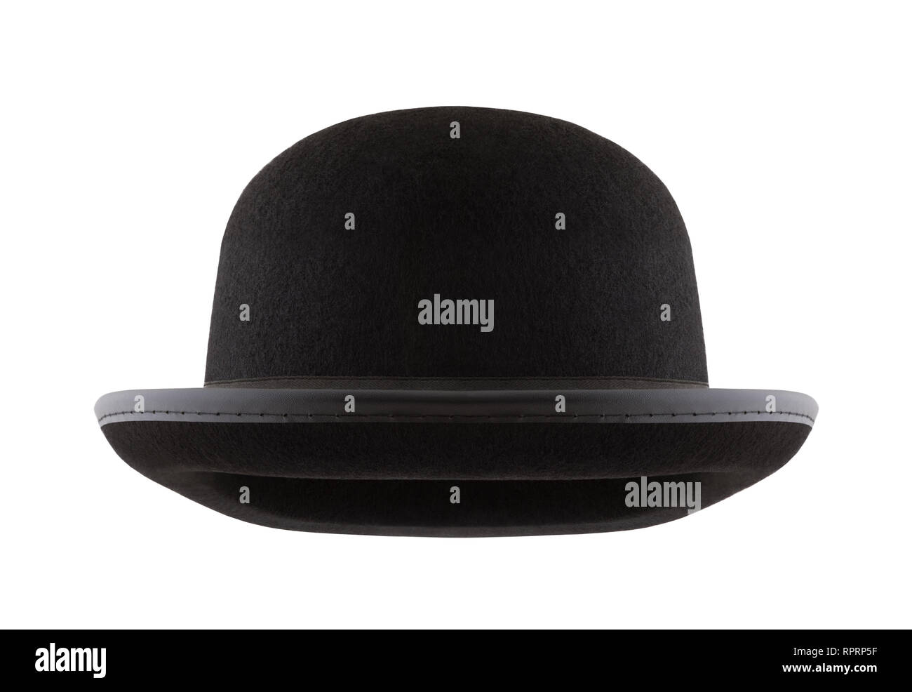 Black bowler hat isolati su sfondo bianco Foto Stock