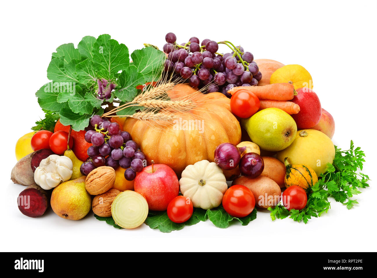 Frutta e verdura isolato su uno sfondo bianco Foto Stock