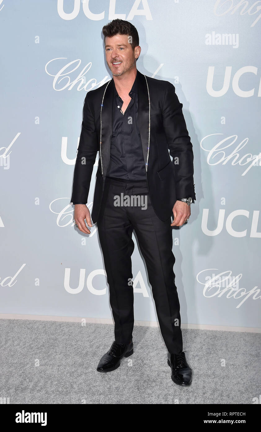 LOS ANGELES, CA - 21 febbraio: Robin Thicke arriva a Hollywood per la scienza Gala a residenza privata su Febbraio 21, 2019 a Los Angeles, Califo Foto Stock