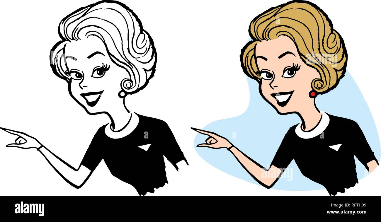 Un cartoon sorridente donna rivolti a qualcosa. Illustrazione Vettoriale