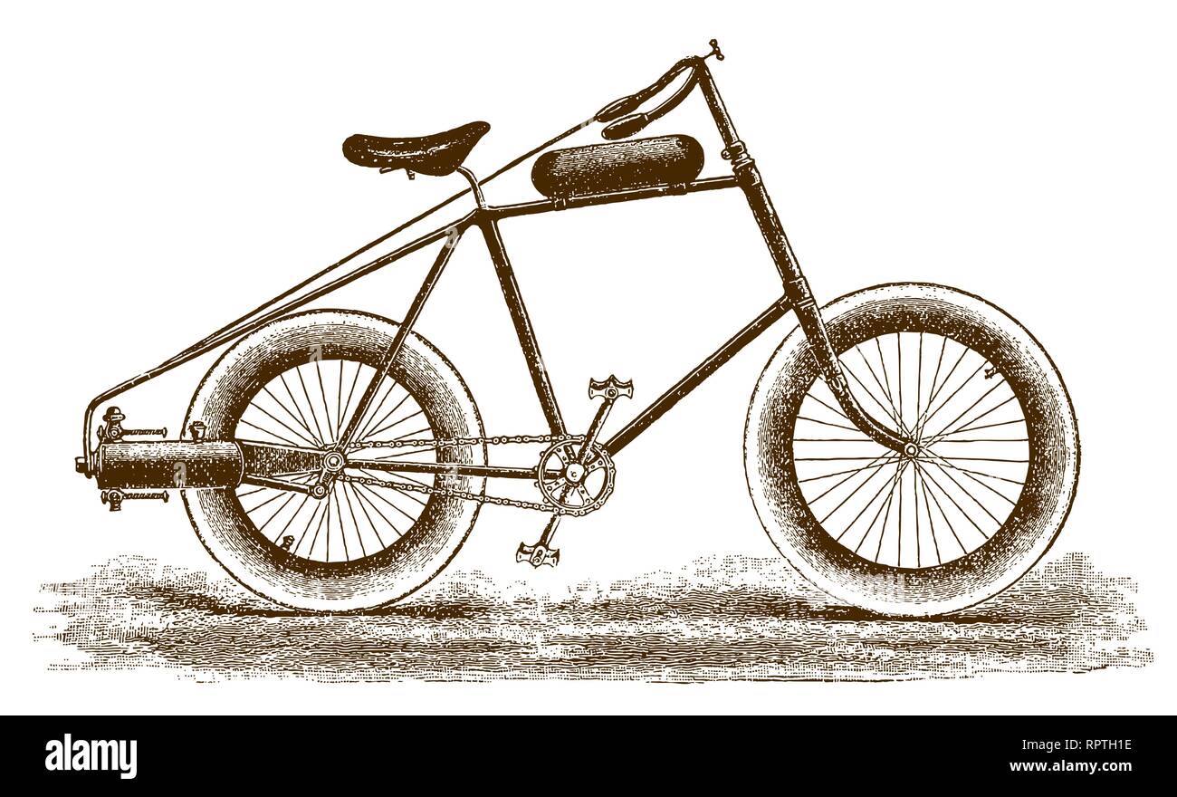 Motore storico di bicicletta o motocicletta (dopo un attacco o incisione del XIX secolo) Illustrazione Vettoriale