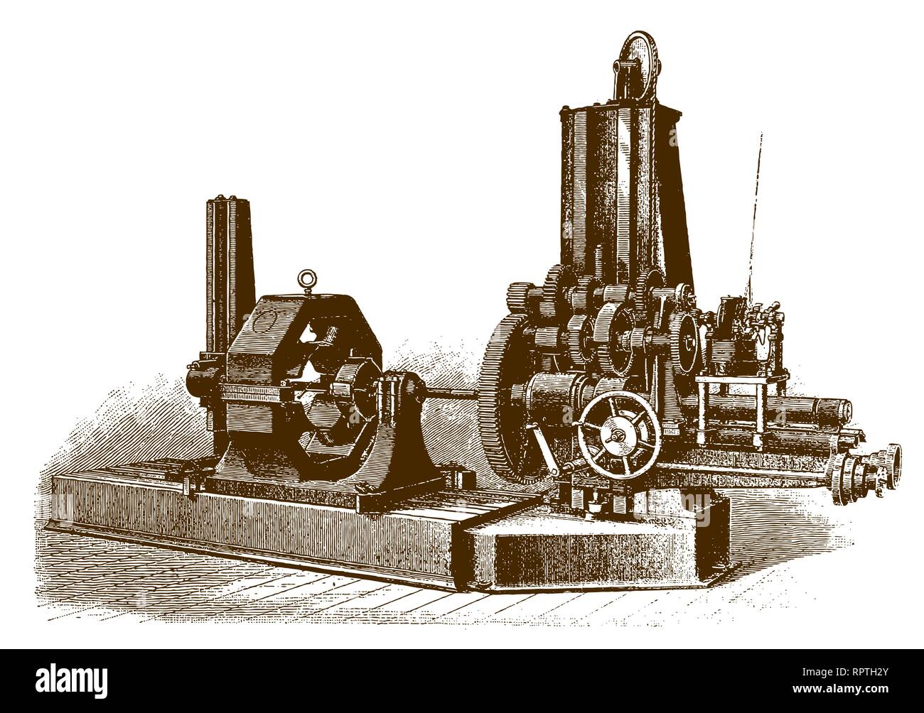 Storico azionata elettricamente noioso mill macchina (dopo una incisione o incisione da XIX secolo) Illustrazione Vettoriale