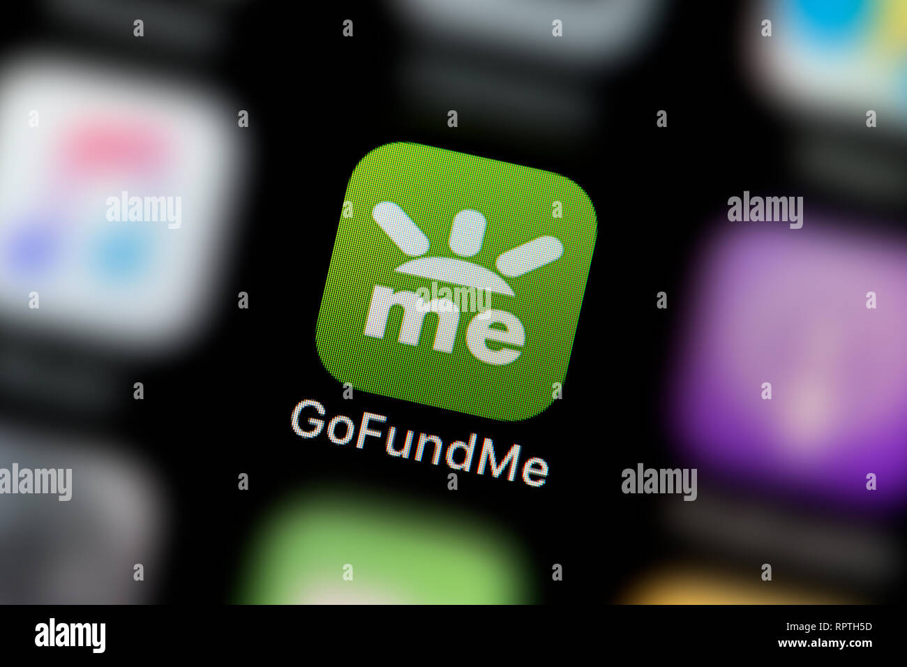 Una inquadratura ravvicinata del GoFundMe icona app, come si vede sullo schermo di un telefono intelligente (solo uso editoriale) Foto Stock