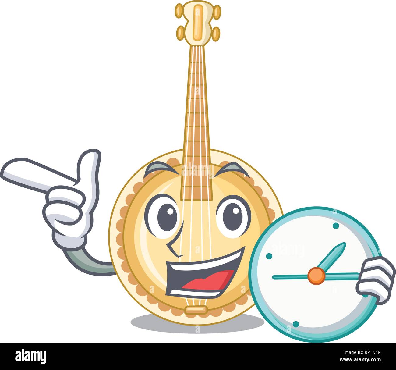 Con orologio banjo nel cartoon sala musica Illustrazione Vettoriale
