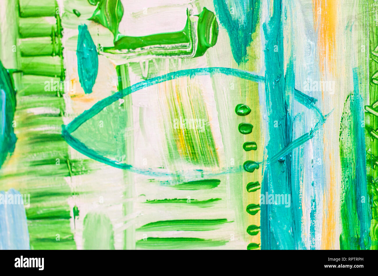 Disegnata a mano di pittura acrilica. L'arte astratta sfondo. Pittura Acrilica su tela di canapa. Colore e struttura. Frammento di opere d'arte. Pennellate di vernice. Foto Stock