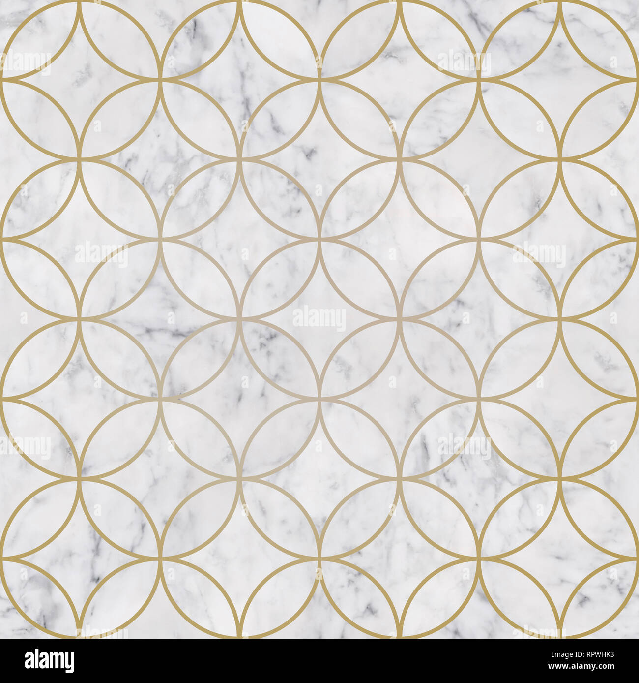 Seamless luxury golden circle modello geometrico e marmo bianco texture di pietra Foto Stock