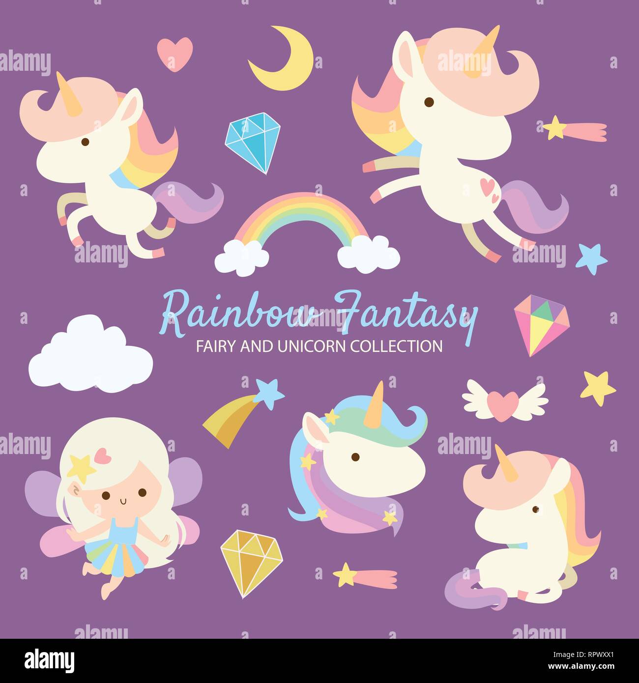 Rainbow Fantasy Fairy Unicorn Illustrazione Vettoriale