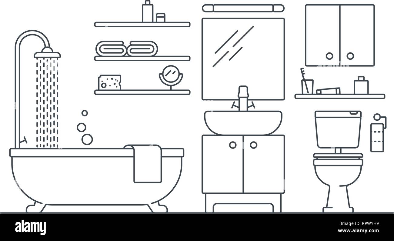 Bagno linea interna arte illustrazione vettoriale Illustrazione Vettoriale