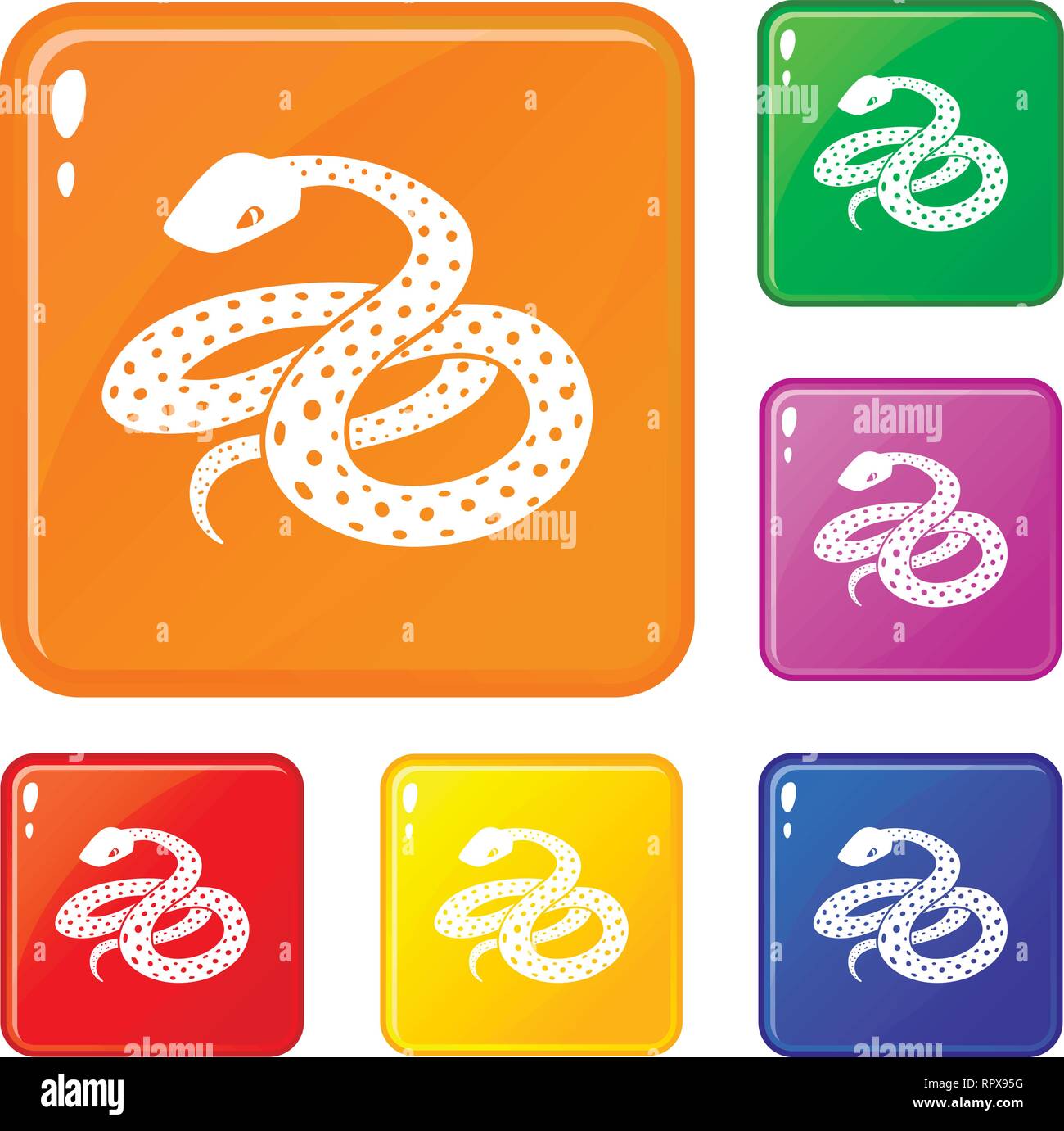 Kingsnake messicano set di icone a colori del vettore Illustrazione Vettoriale