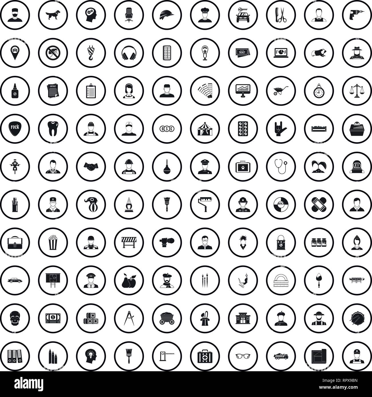 100 buon lavoro set di icone, stile semplice Illustrazione Vettoriale