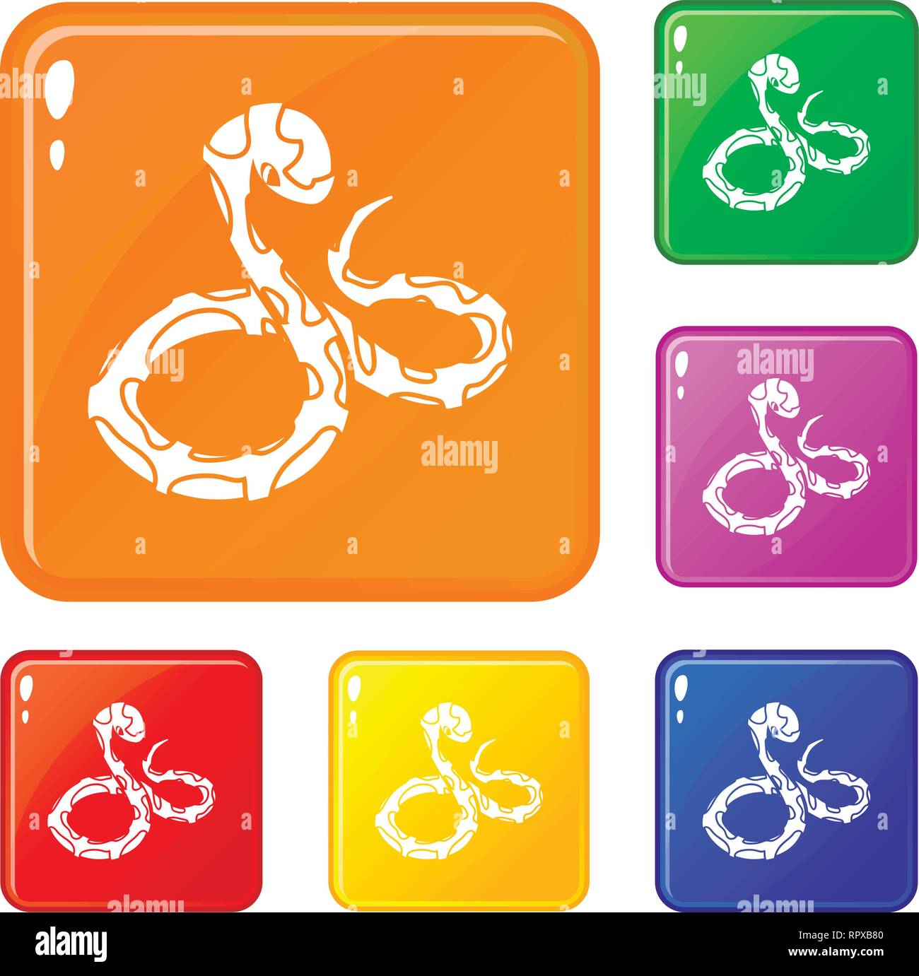 Boa serpente set di icone a colori del vettore Illustrazione Vettoriale