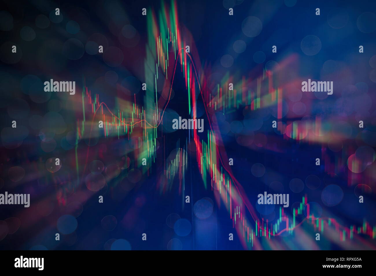 Candelabro finanziario mappa con grafico a linee e numeri stock sul gradiente blu colore di sfondo Foto Stock