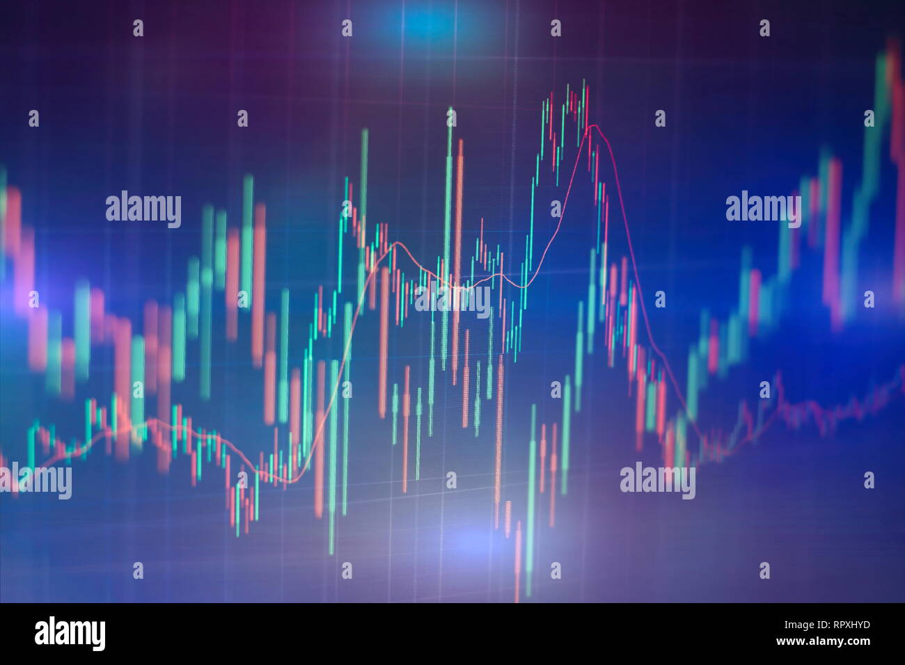 Forex grafici luminosi di colori diversi che mostra mercato finanziario sulla situazione astratta sfondo digitale. Foto Stock