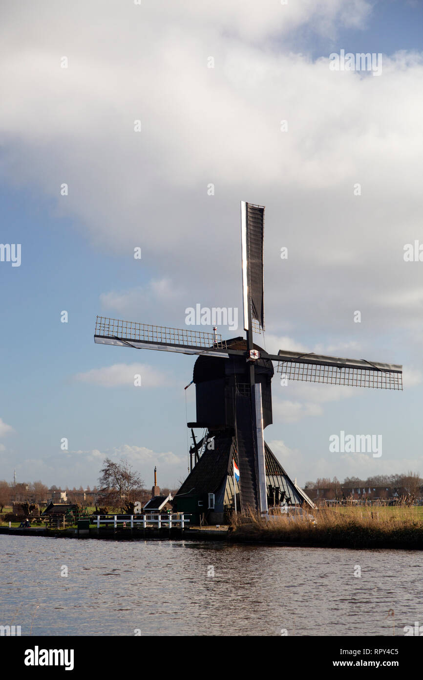 Il mulino a vento di UNESCO World Heritage Site Kinderdijk, South Holland, Paesi Bassi Foto Stock