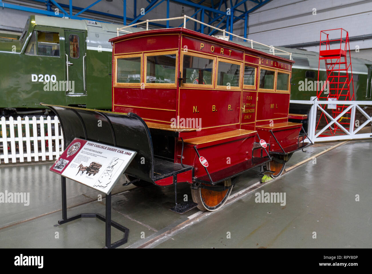 Porto Carlisle Dandy auto da 1863 da nord British Railway in mostra al Museo nazionale delle ferrovie, York, UK. Foto Stock