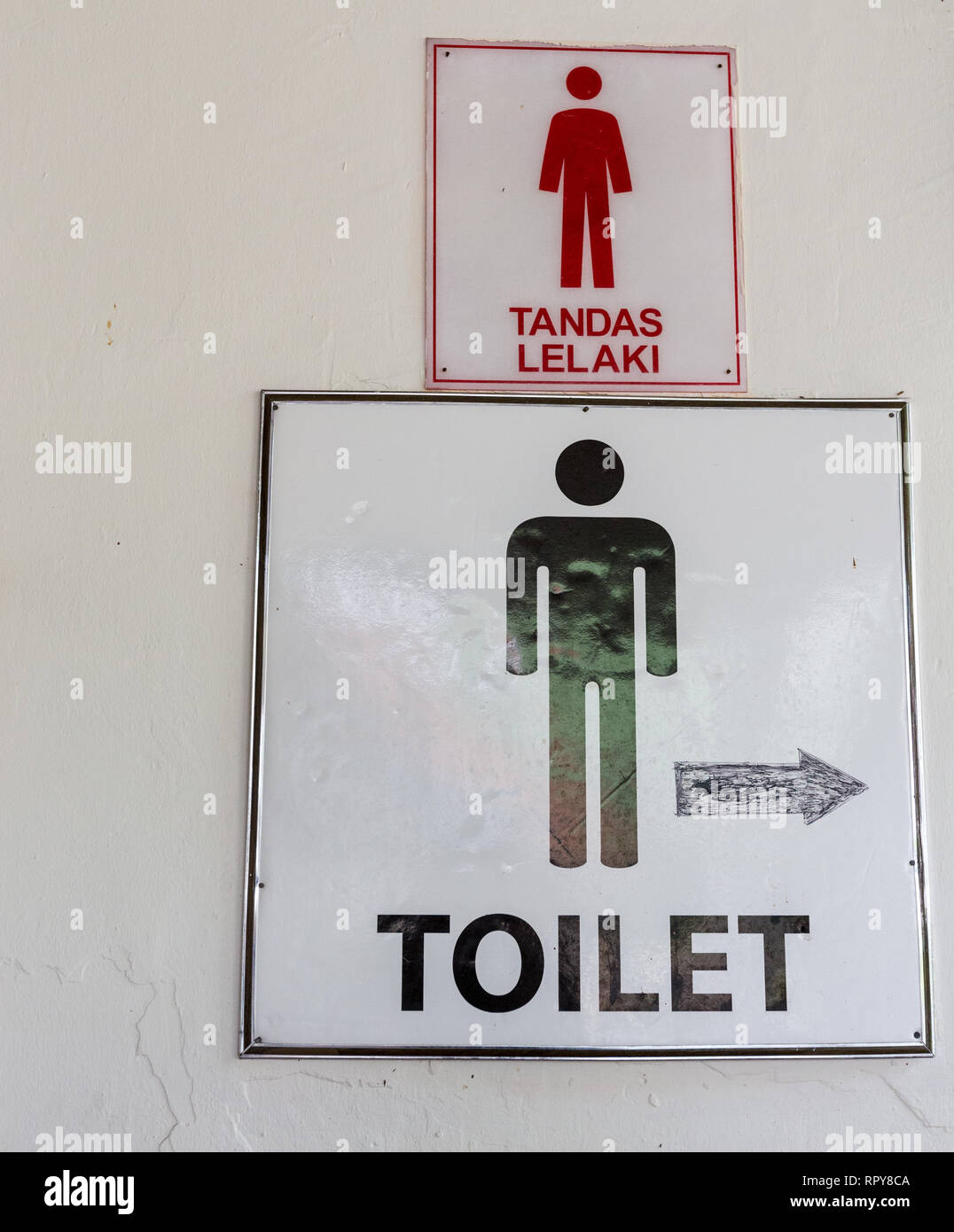 Segno per uomini Wc, uomini Restroom, WC, Melaka, Malaysia. Foto Stock