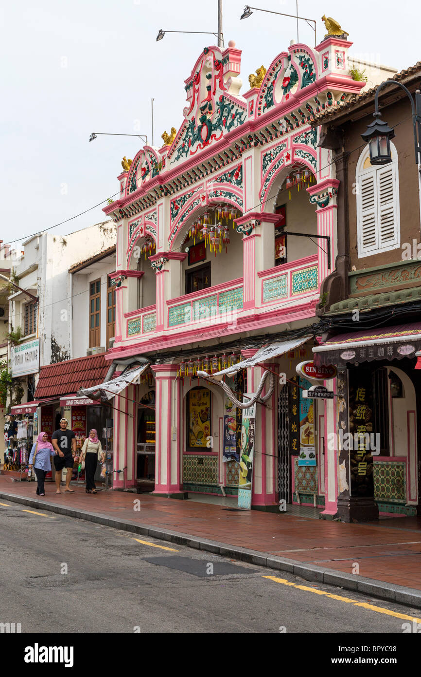 Architettura Peranakan su Hang Jebat Street, Melaka, Malaysia. Foto Stock