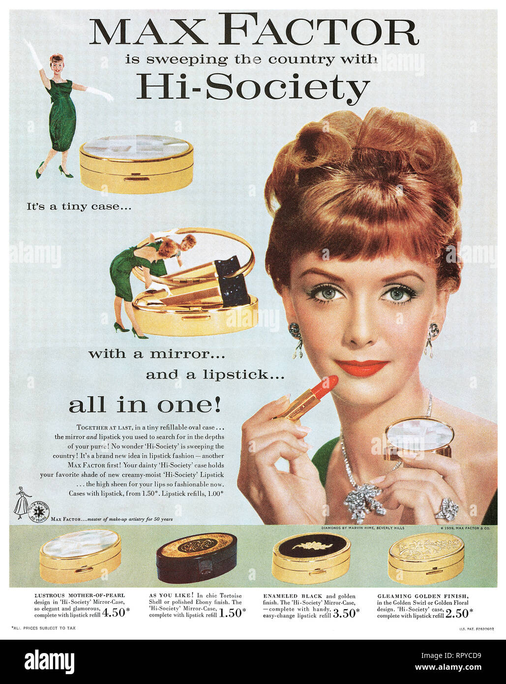1959 U.S. pubblicità per Max Factor cosmetici. Foto Stock