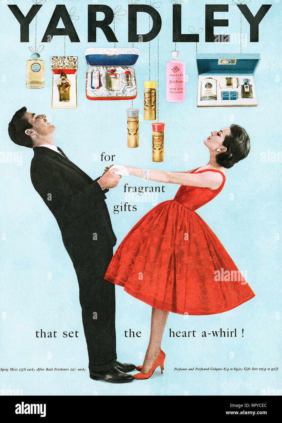 1959 Natale inglese pubblicità per Yardley cosmetici. Foto Stock