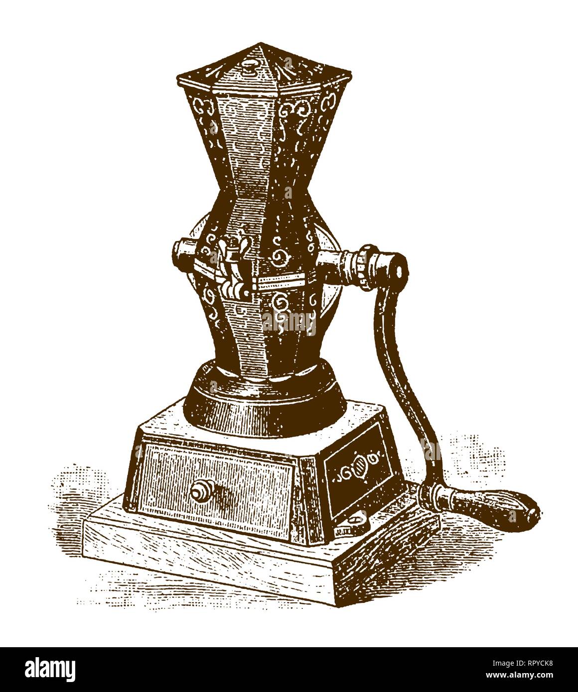 Storico Caffè meccanica e spice grinder (dopo un attacco o incisione del XIX secolo) Illustrazione Vettoriale