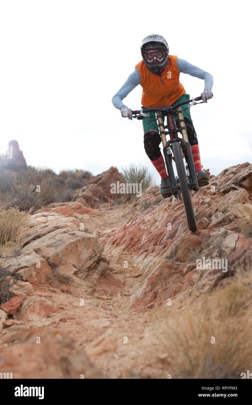 In discesa in mountain bike Foto Stock