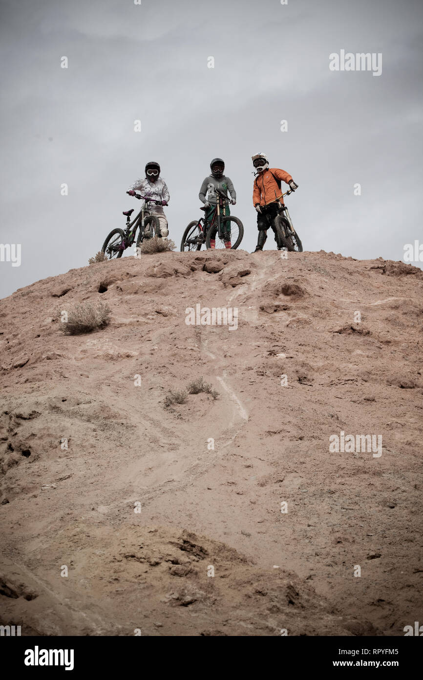 In discesa in mountain bike Foto Stock