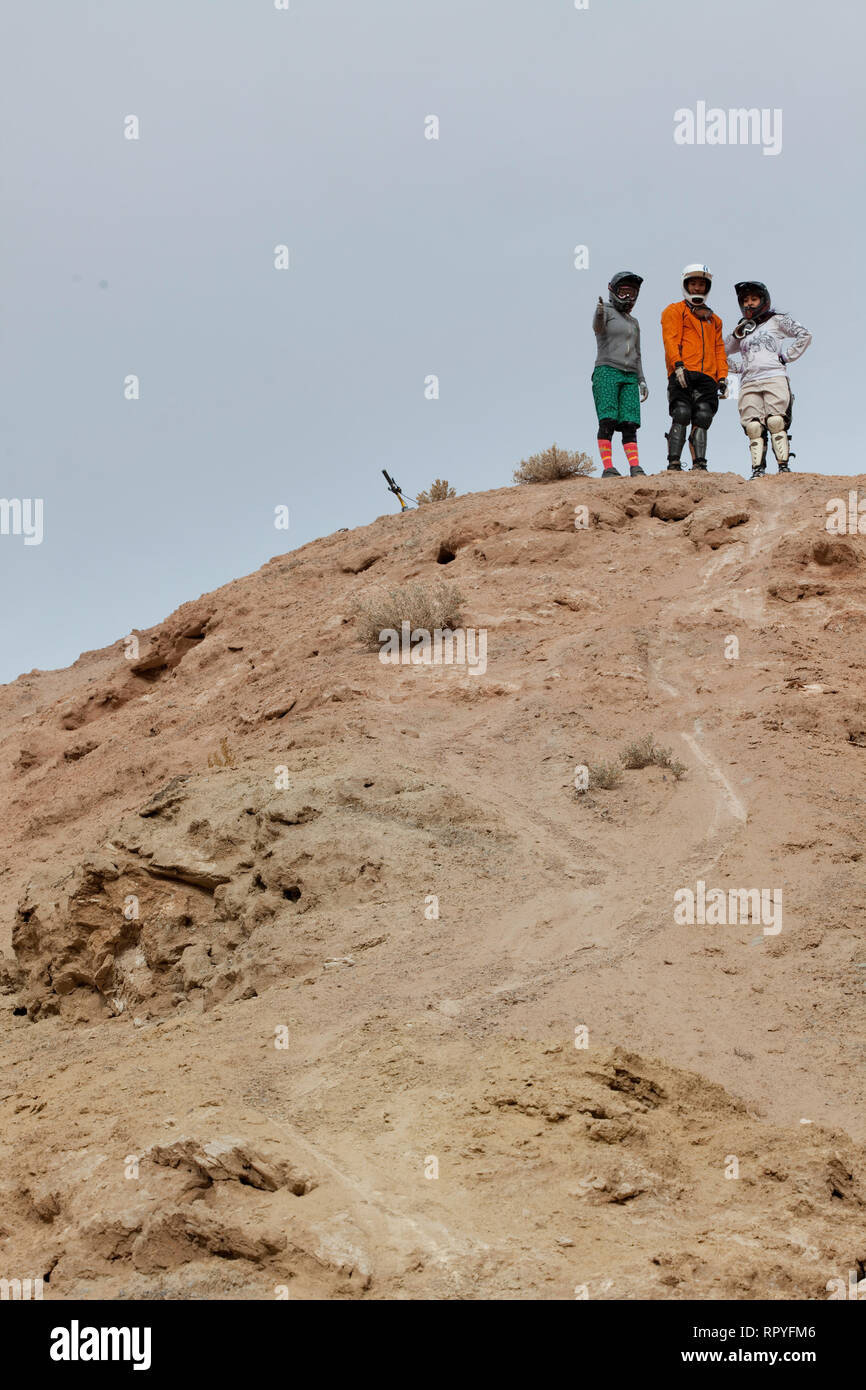 In discesa in mountain bike Foto Stock