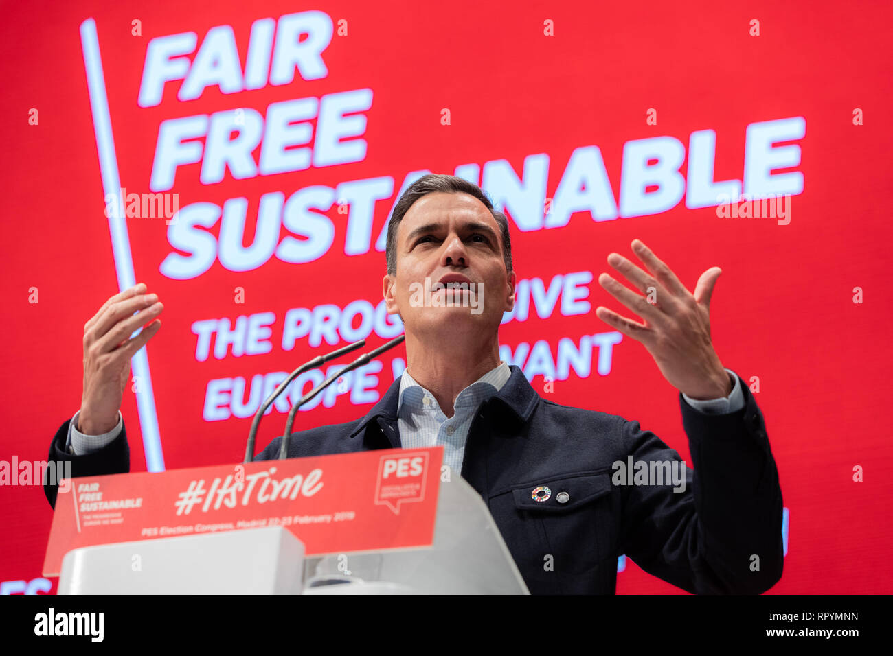 Madrid, Spagna. Il 23 febbraio, 2019. Pedro Sanchez, Prime Ministre Spagna visto parlando durante il Congresso di elezione del gruppo del Partito del socialismo europeo (PSE) a Madrid Credito: Jesús Hellin/Alamy Live News Foto Stock