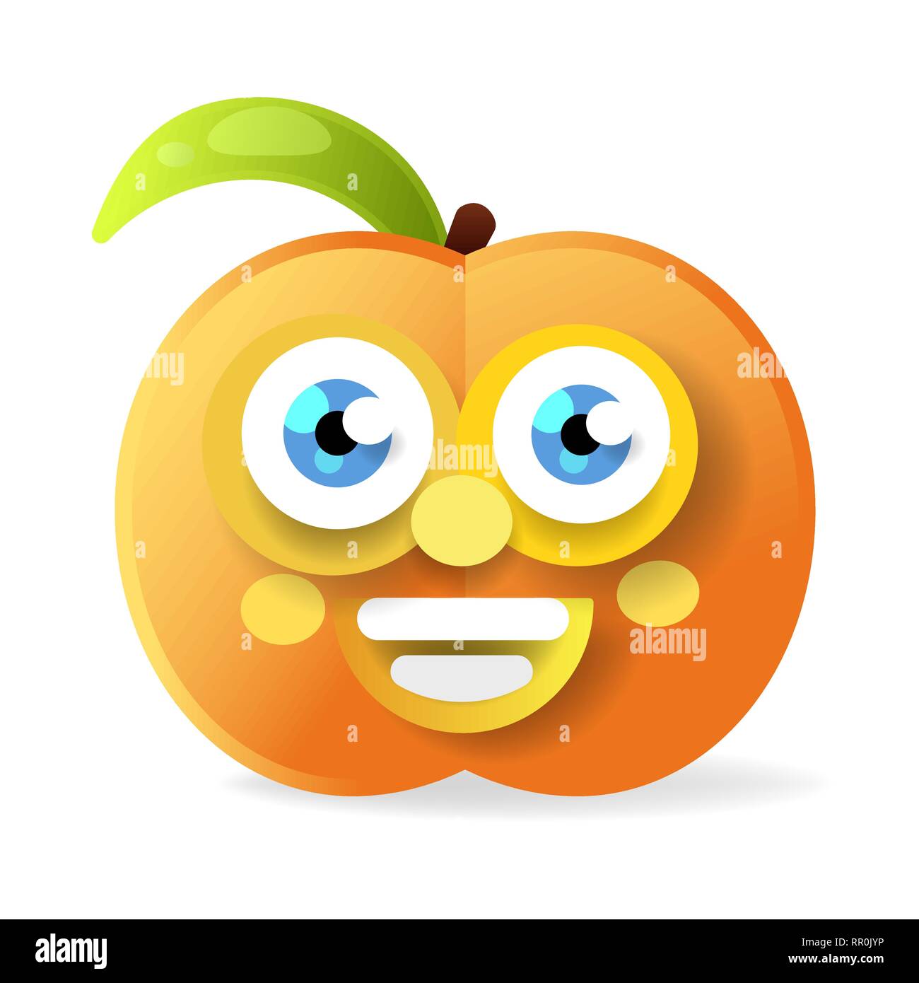 Figura piana. Isolato su sfondo bianco. Gli Emoji Peach vettore di frutta. Illustrazione Vettoriale