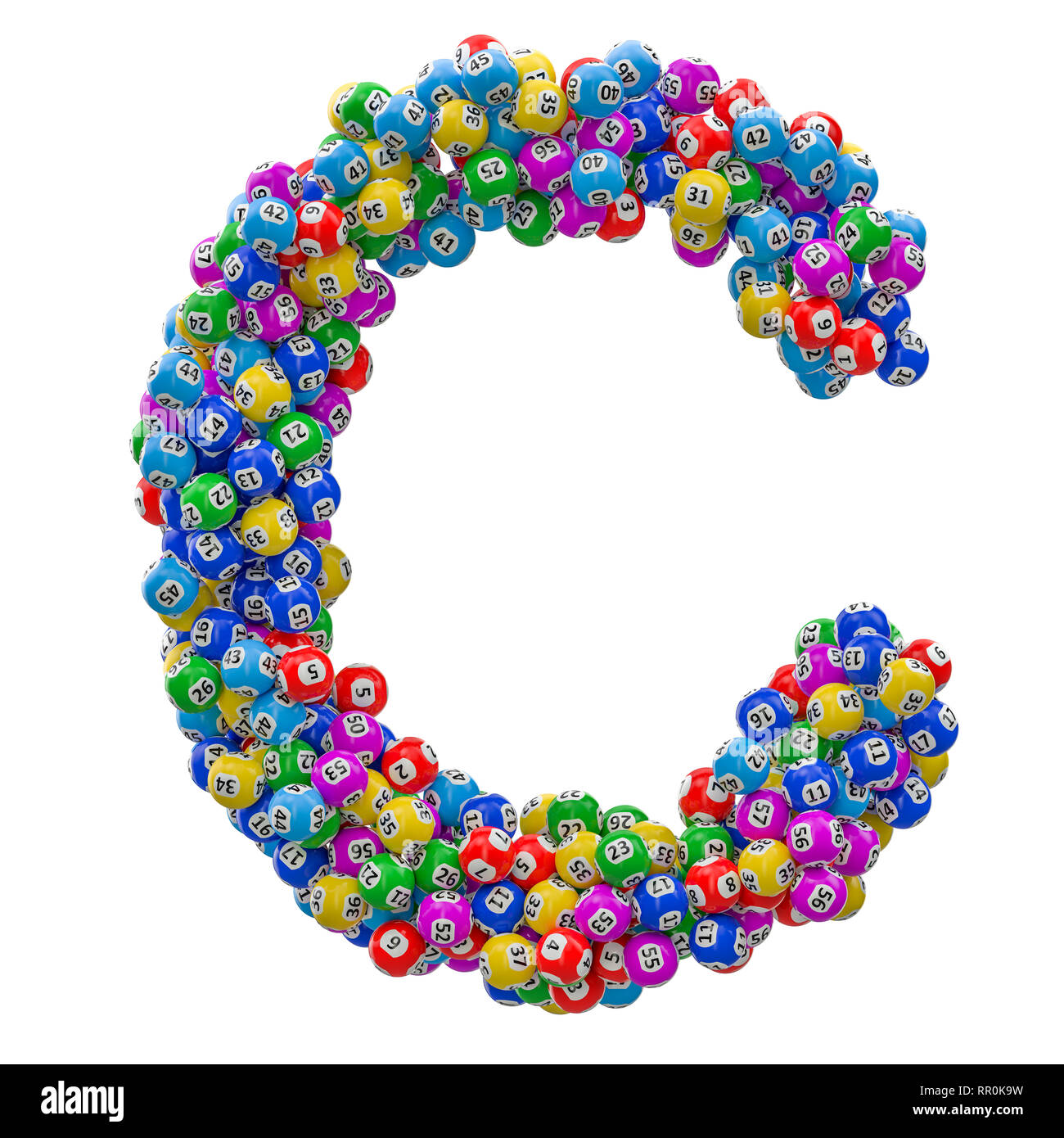 Alfabeto lettera C, da sfere di lotteria. 3D rendering isolato su bianco Foto Stock