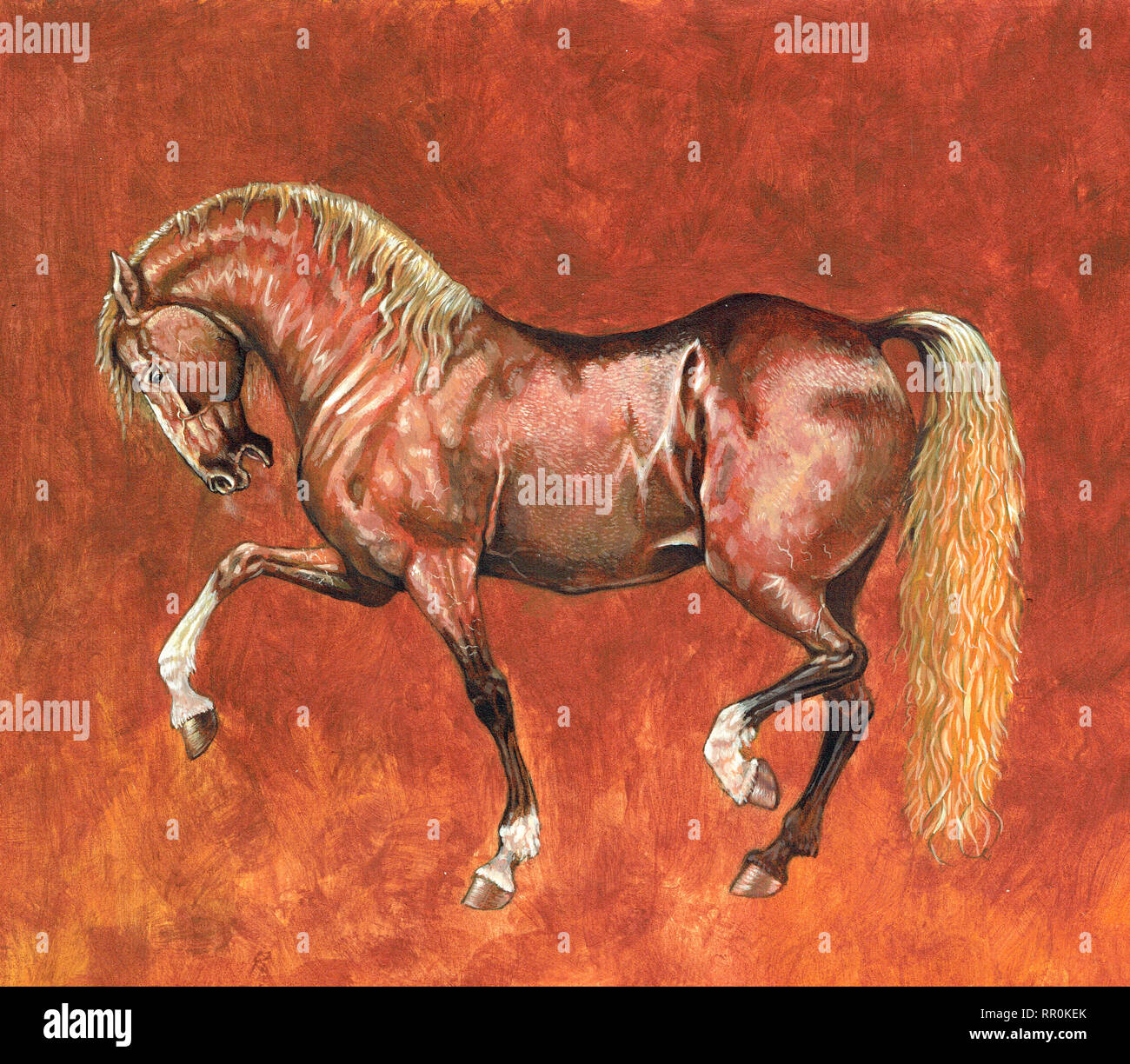Cavallo marrone illustrazione. Pittura Acrilica. Foto Stock