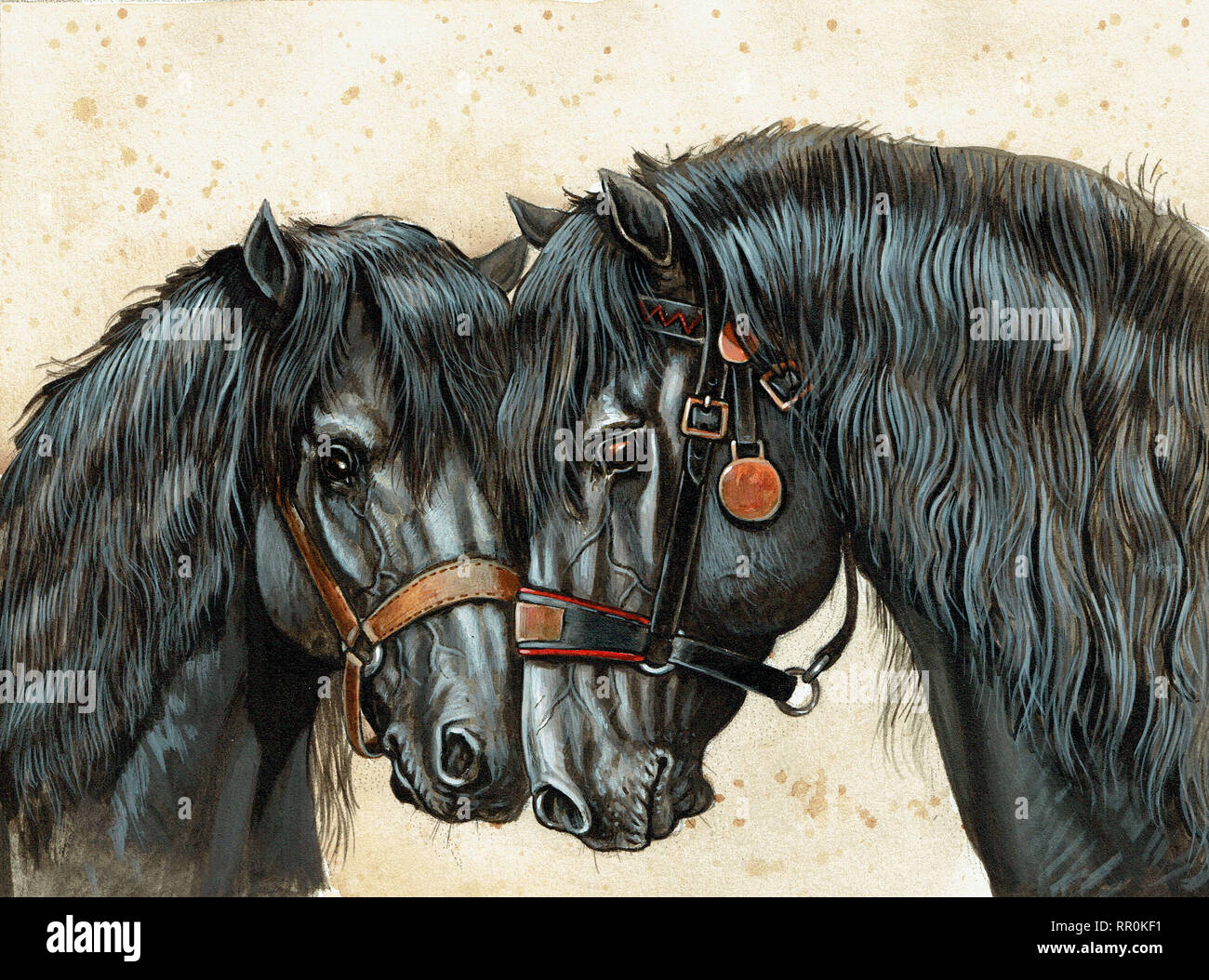 I cavalli in amore. Horse pittura acrilica. Bellissimi cavalli. Foto Stock