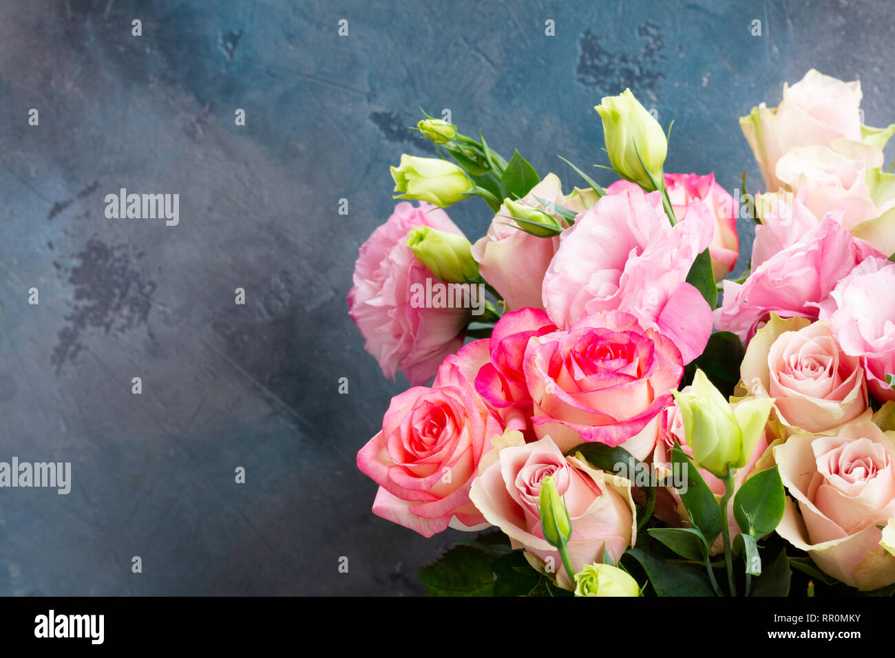Freschi di fiori di rosa su grigio Foto Stock