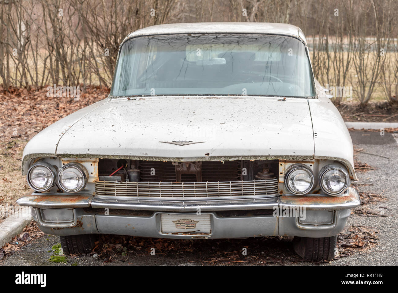Estremità anteriore di una vecchia Cadillac abbandonati Foto Stock