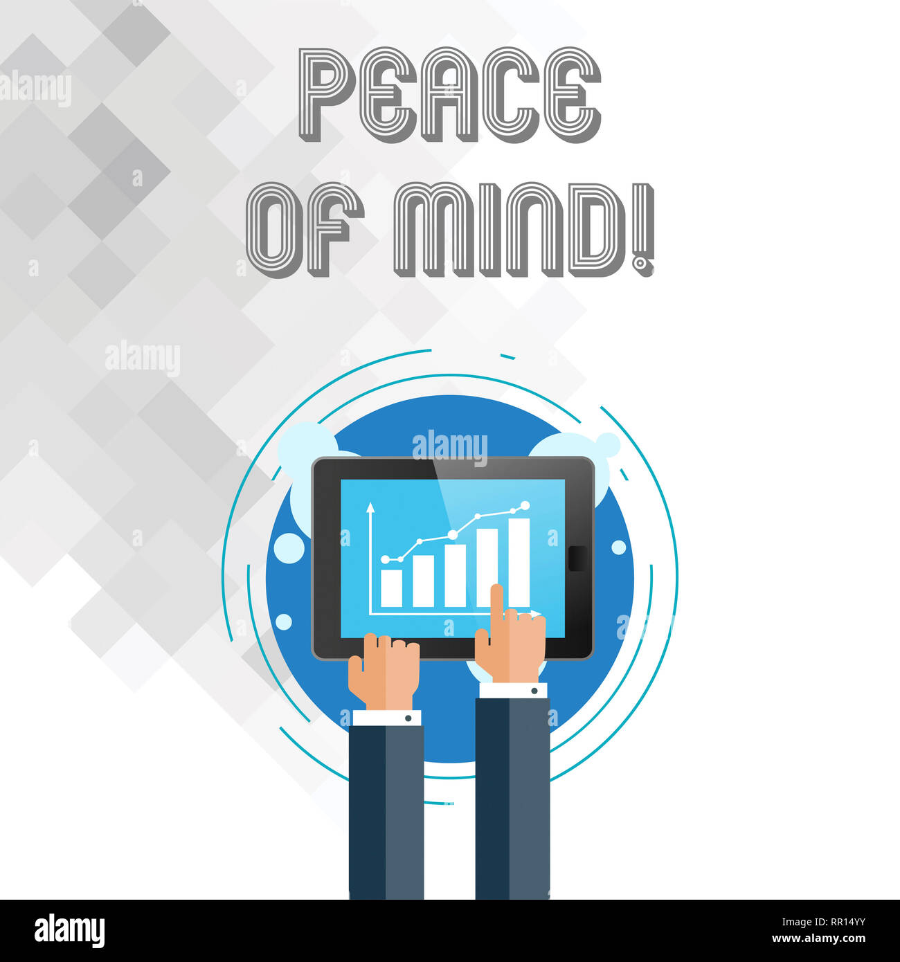 La scrittura della nota showingPeace della mente. Business photo mostrando di essere pacifici felice con le cose che avete fatto e realizzare Foto Stock