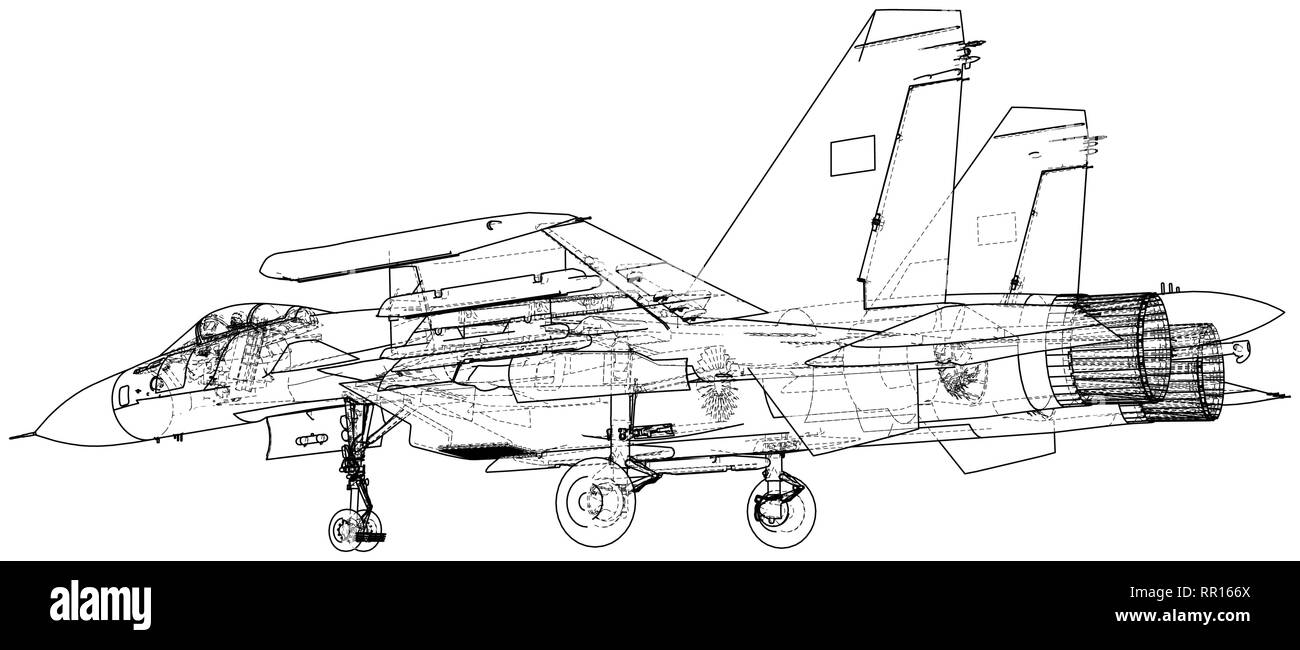 Jet Fighter Aircraft. Filo di vettore-concetto di frame. Creato illustrazione di 3d. Illustrazione Vettoriale