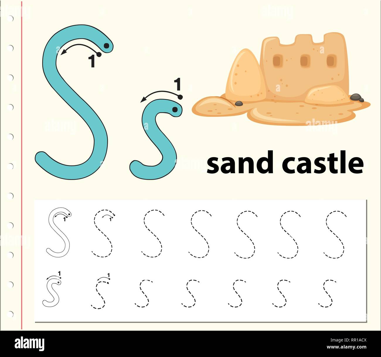 Scrivere la lettera s castello di sabbia illustrazione Illustrazione Vettoriale
