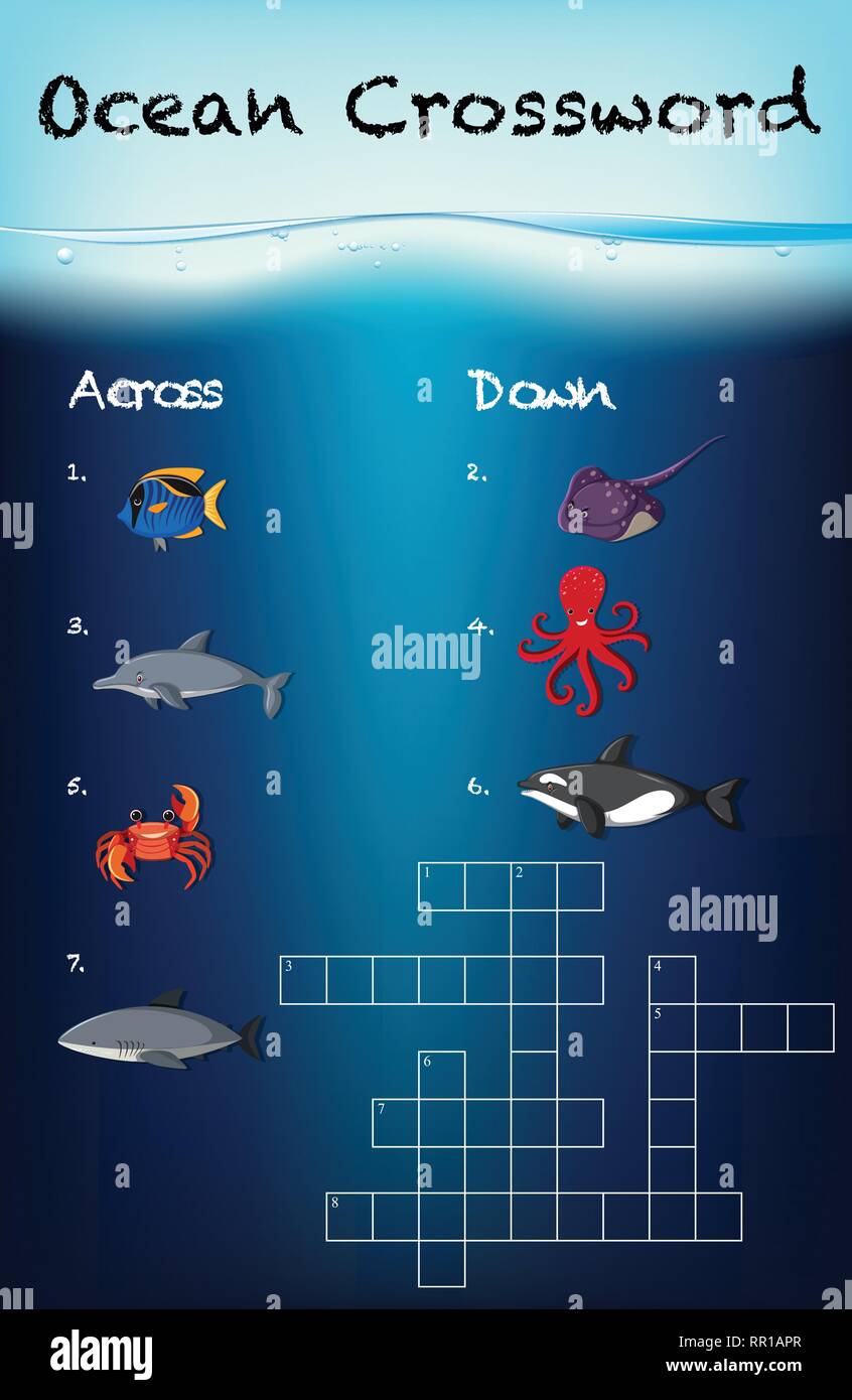 Ocean crossword gioco illustrazione del modello Illustrazione Vettoriale
