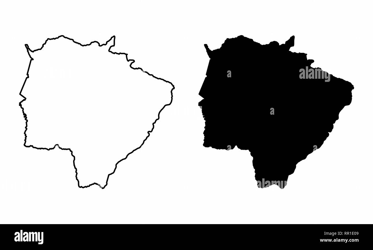 In bianco e nero mappe del Mato Grosso do Sul, Brasile Illustrazione Vettoriale