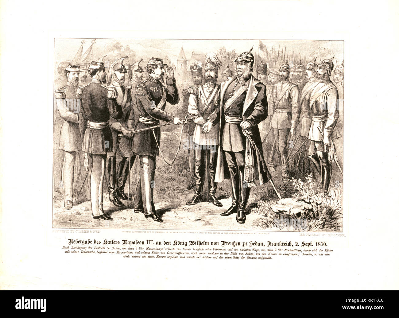 Uebergabe des Kaiser Napolean III, an den König Wilhelm von Preussen zu Sedan, Frankreich, 2. Sett. 1870 Foto Stock